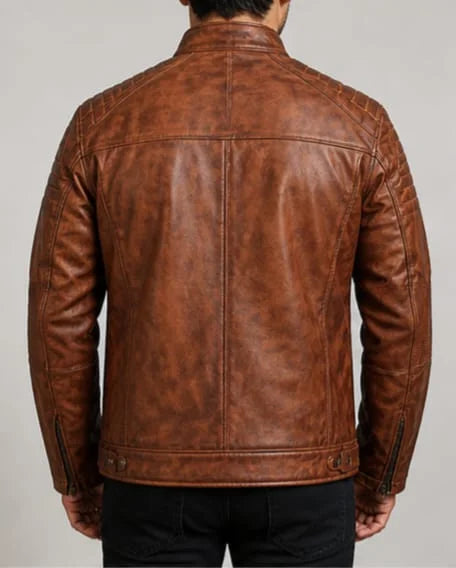 Hollywood Jackets Men’s Brown Cowhide Café Racer Leather Jacket