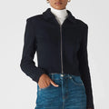 Hollywood Jackets Women's Navy Blue Cropped Zip-Up Jacket