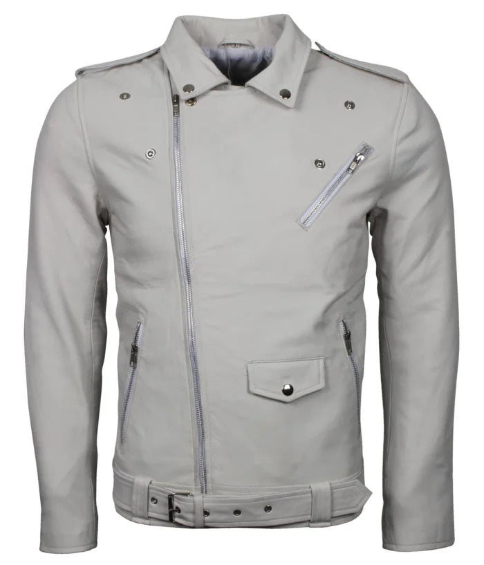 Premium Quality White Brando Lambskin Leather Jacket