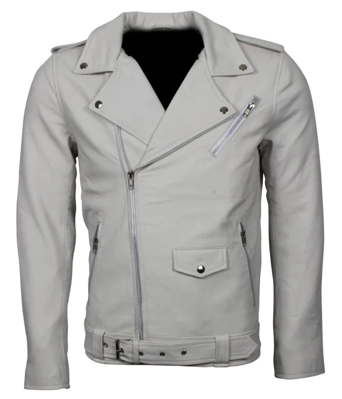 Premium Quality White Brando Lambskin Leather Jacket