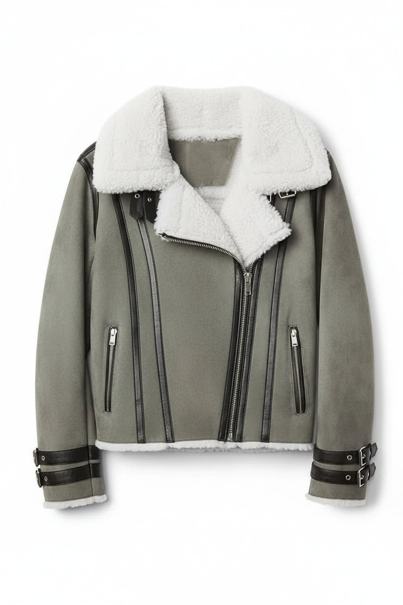 Hollywood Jackets Women’s B3 Bomber Shearling Suede Leather Jacket