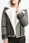 Hollywood Jackets Women’s B3 Bomber Shearling Suede Leather Jacket