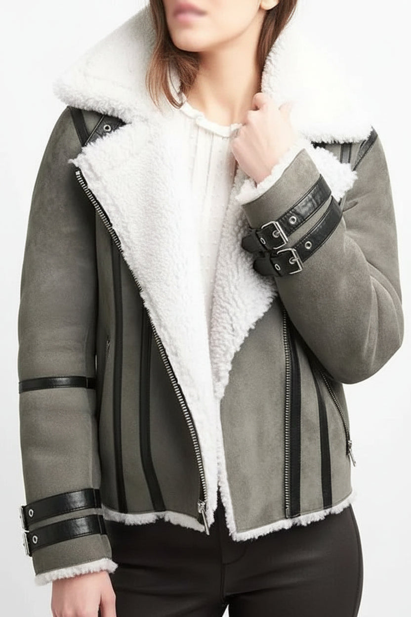 Hollywood Jackets Women’s B3 Bomber Shearling Suede Leather Jacket