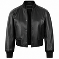 Women’s Black Cropped Lambskin Leather Bomber Jacket