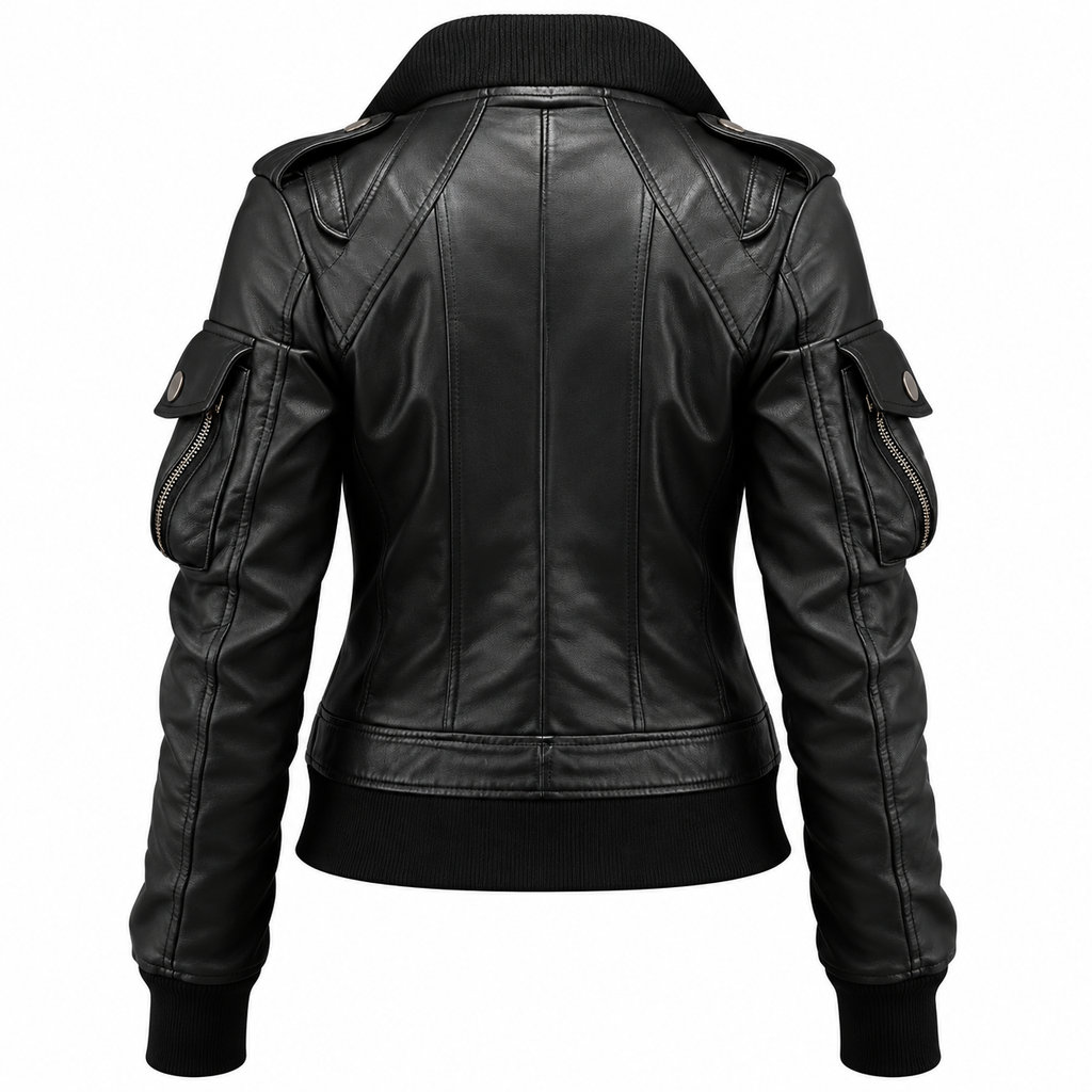 Women’s Black Leather Bomber Jacket