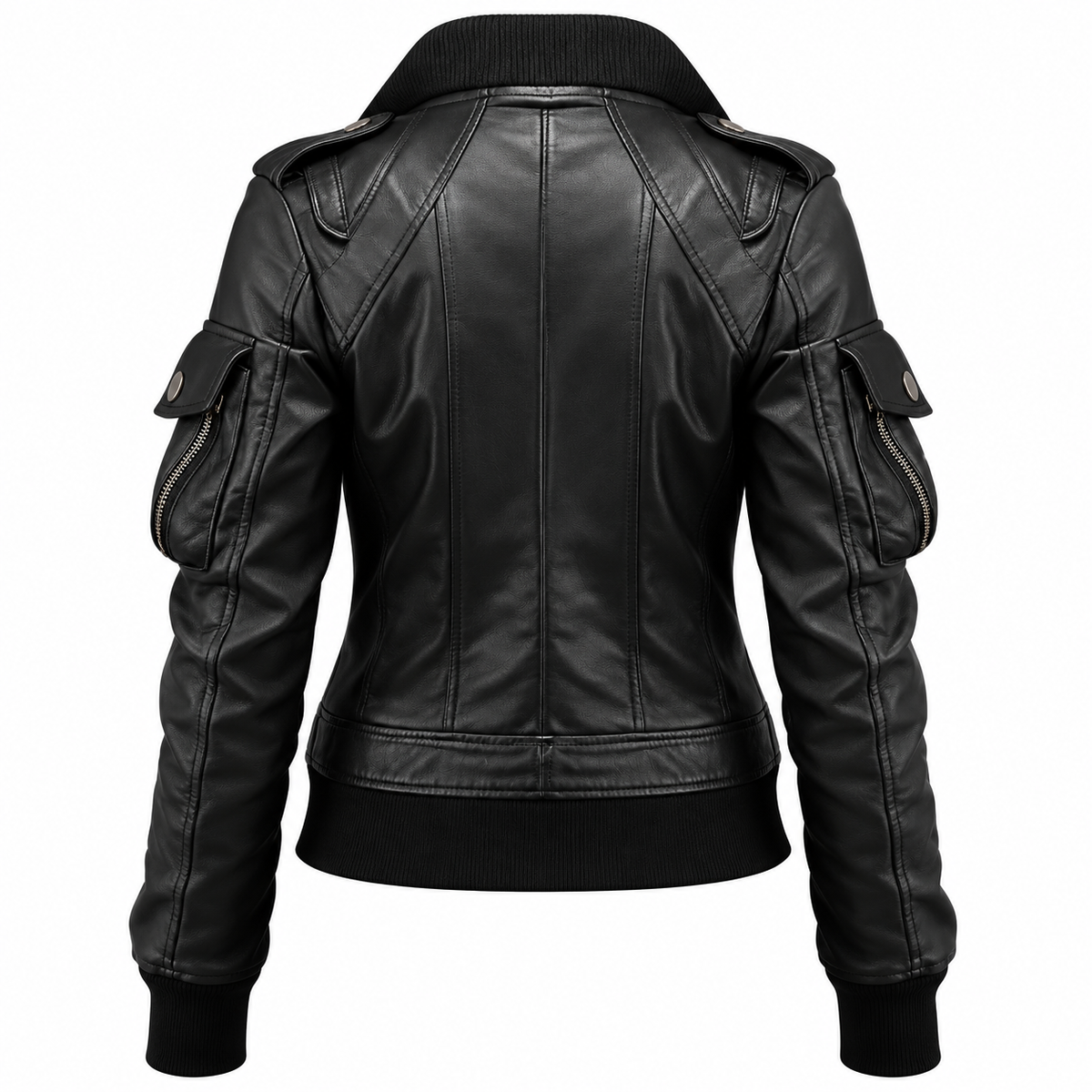 Women’s Black Leather Bomber Jacket
