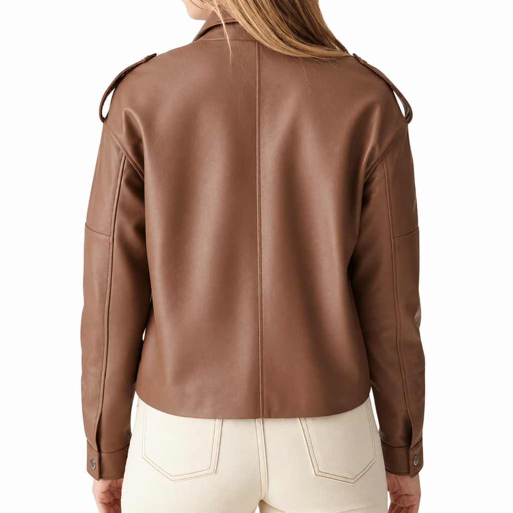 Women’s Brown Leather Utility Bomber Jacket