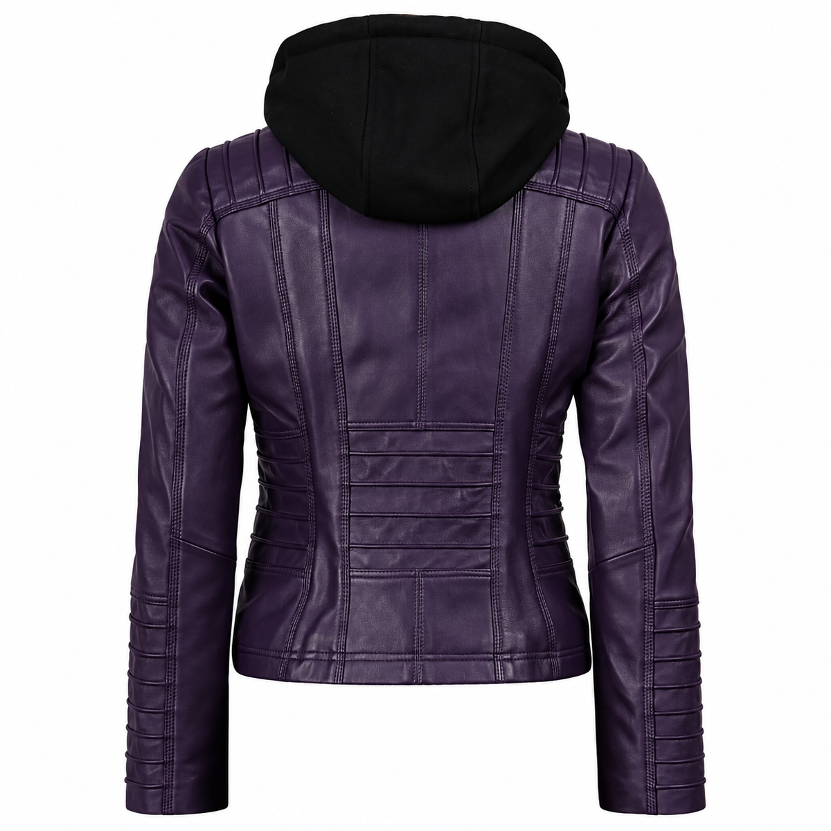 Women’s Purple Lambskin Leather Jacket with Detachable Hood