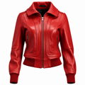 Women’s Red Leather Bomber Jacket