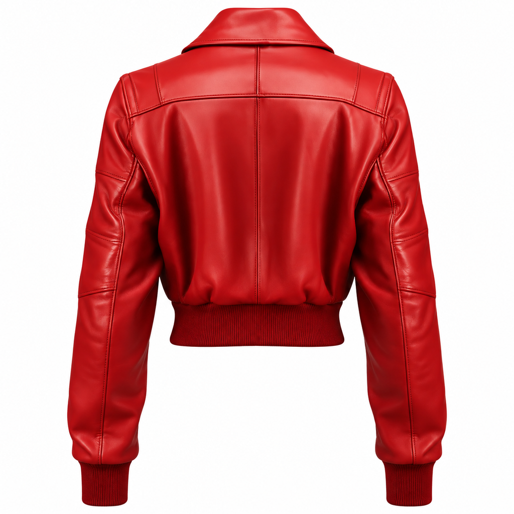 Women’s Red Leather Bomber Jacket