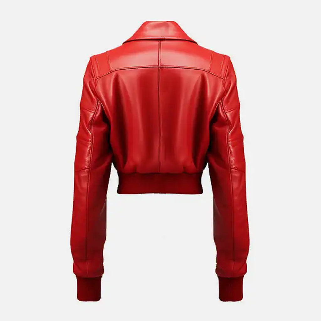 Women’s Red Leather Bomber Jacket