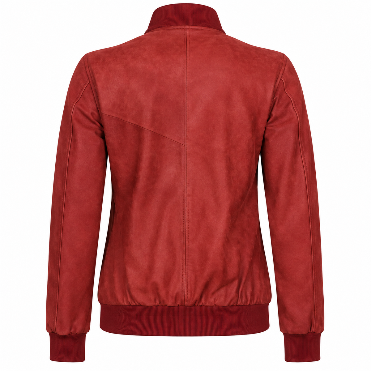 Women’s Rib Knit Style Leather Maroon Bomber Jacket