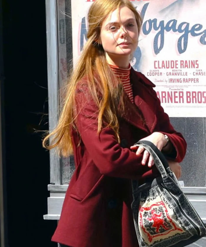 Hollywood Jackets A Complete Unknown 2024 Elle Fanning Maroon Peacoat