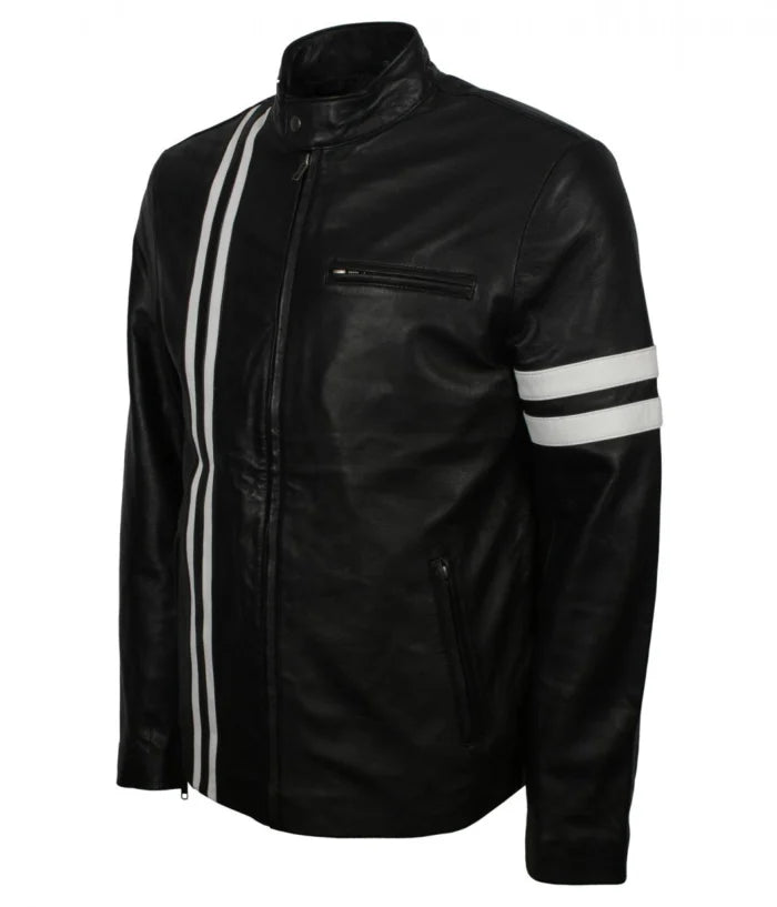 Men’s Retro Driver Style Black Genuine Leather Biker Jacket
