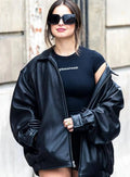 Hollywood Jackets Addison Rae Black Trucker Leather Jacket