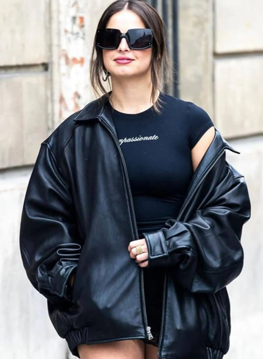 Hollywood Jackets Addison Rae Black Trucker Leather Jacket