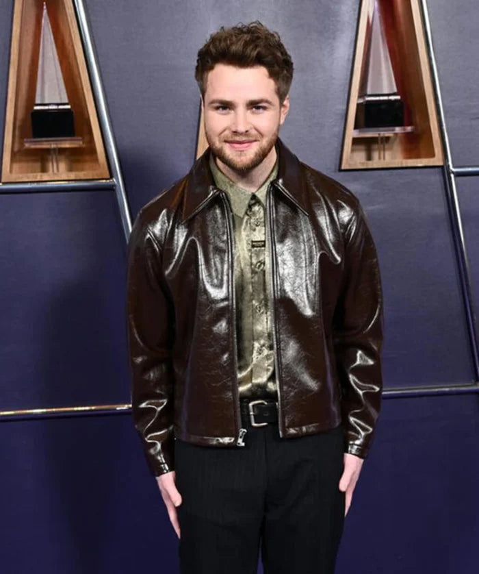 Polished Brown Leather Jacket Inspired by Alex Warren