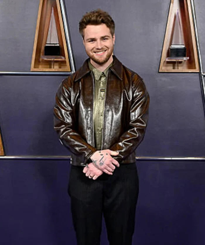 Polished Brown Leather Jacket Inspired by Alex Warren