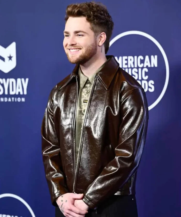 Polished Brown Leather Jacket Inspired by Alex Warren