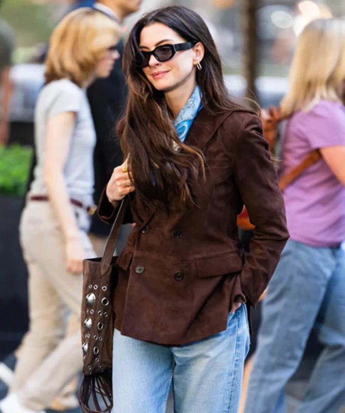 Hollywood Jackets Anne Hathaway The Devil Wears Prada 2 Brown Suede Blazer