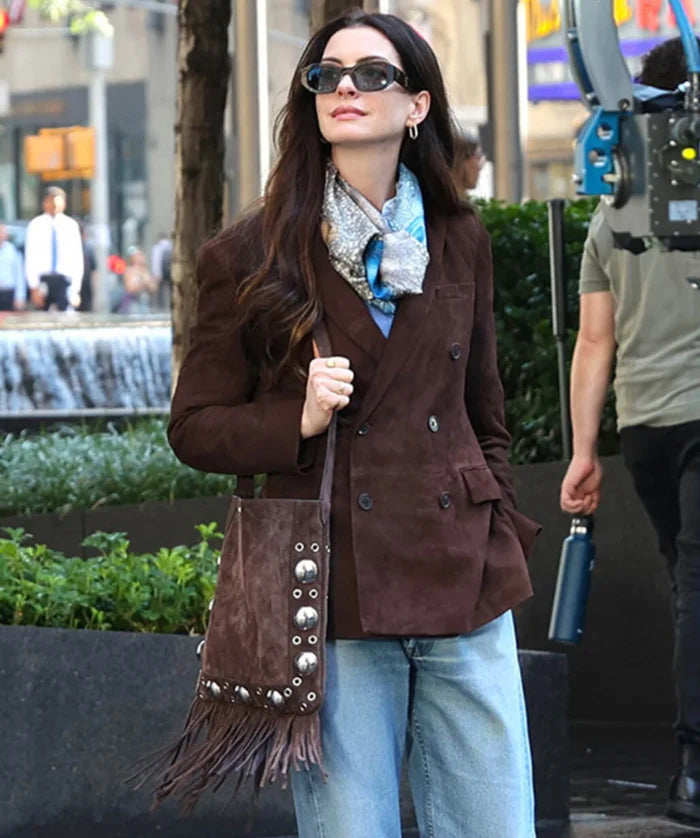 Hollywood Jackets Anne Hathaway The Devil Wears Prada 2 Brown Suede Blazer