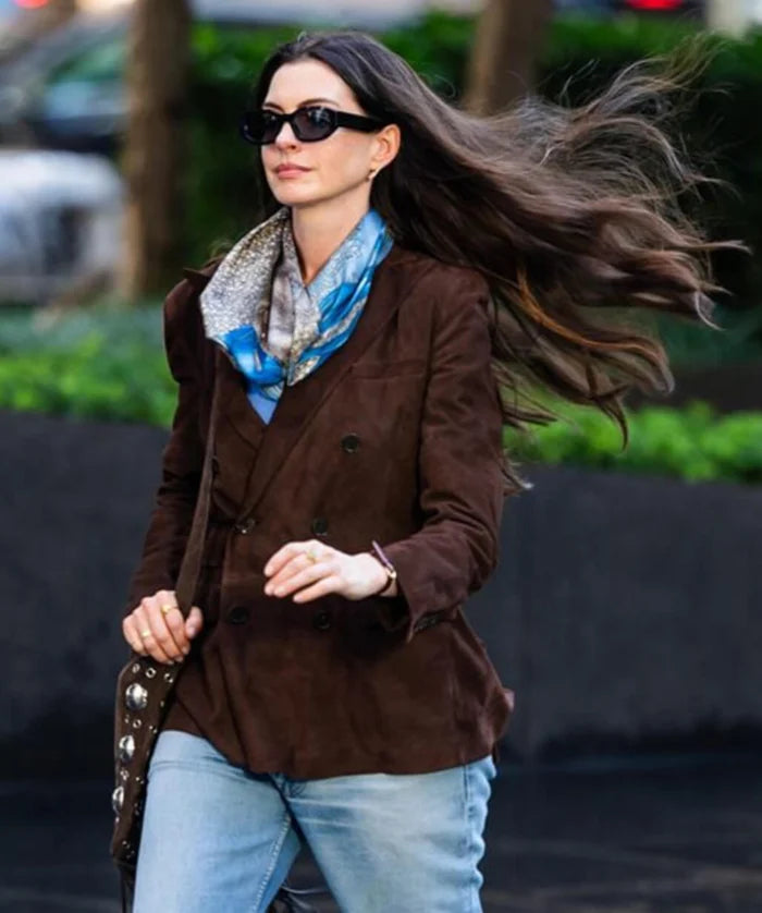 Hollywood Jackets Anne Hathaway The Devil Wears Prada 2 Brown Suede Blazer