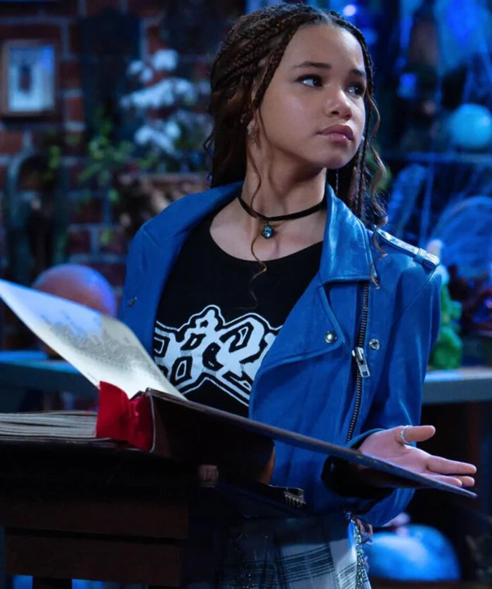 Hollywood Jackets Billie Blue Leather Jacket Inspired by Wizards Beyond Waverly Place