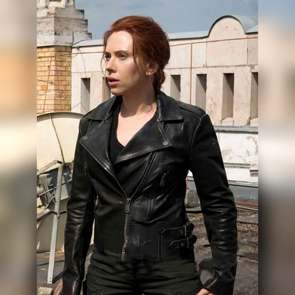 Hollywood Jackets Women's Black Widow Natasha Romanoff Moto Leather Jacket