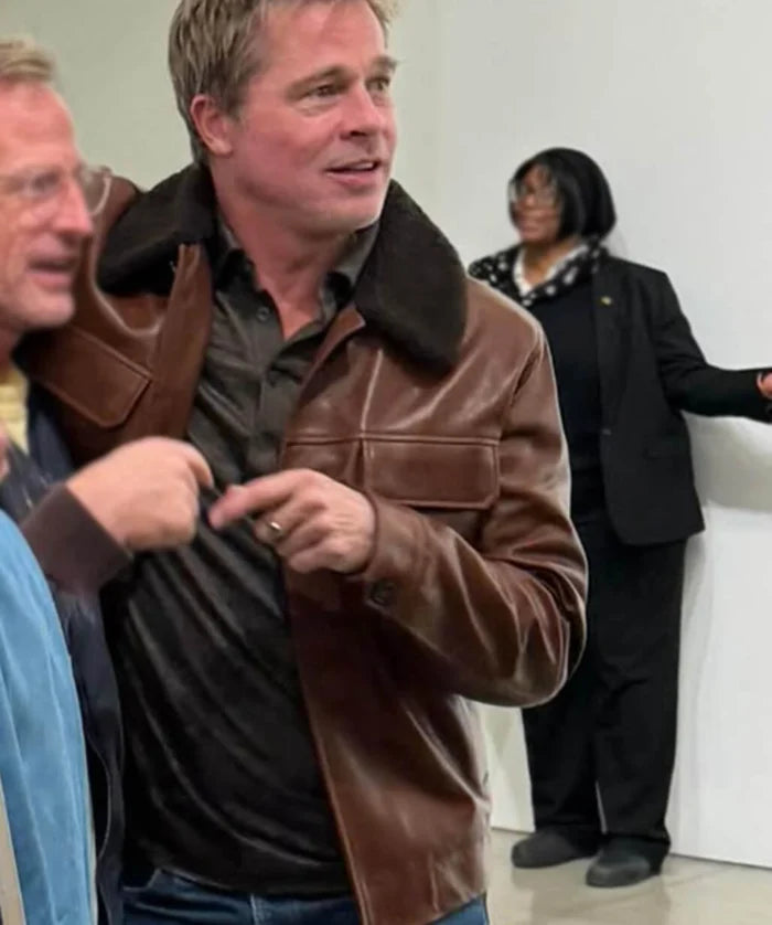Brown Leather Fur Jacket Inspired by Brad Pitt