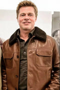 Hollywood Jackets Brad Pitt Art Exhibit LA Brown Shearling Leather Jacket