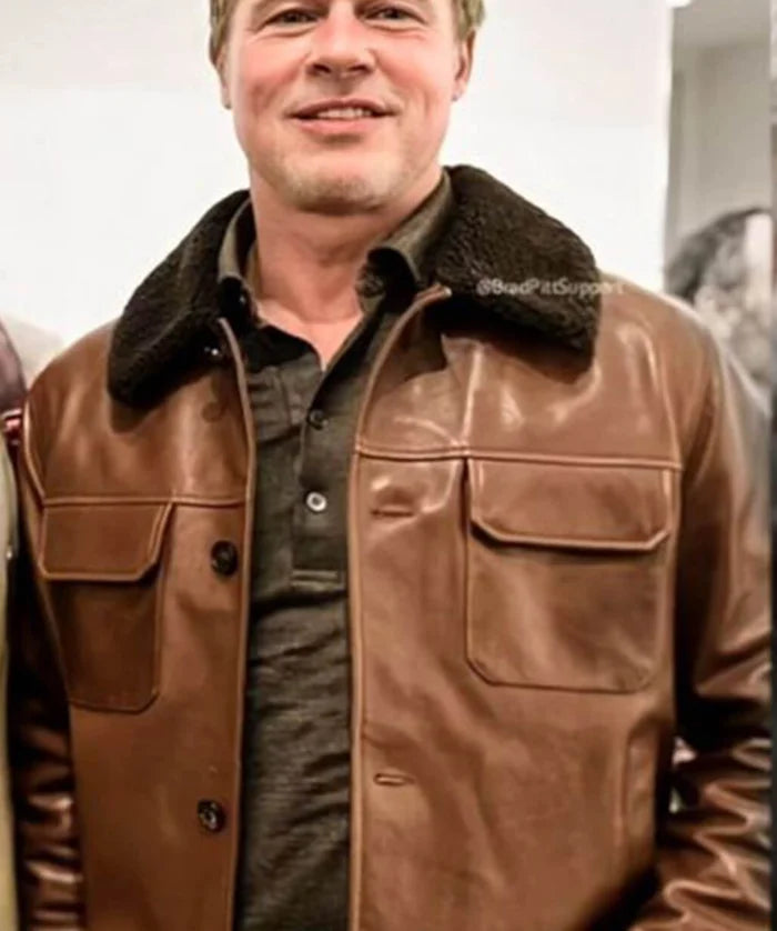 Brown Leather Fur Jacket Inspired by Brad Pitt