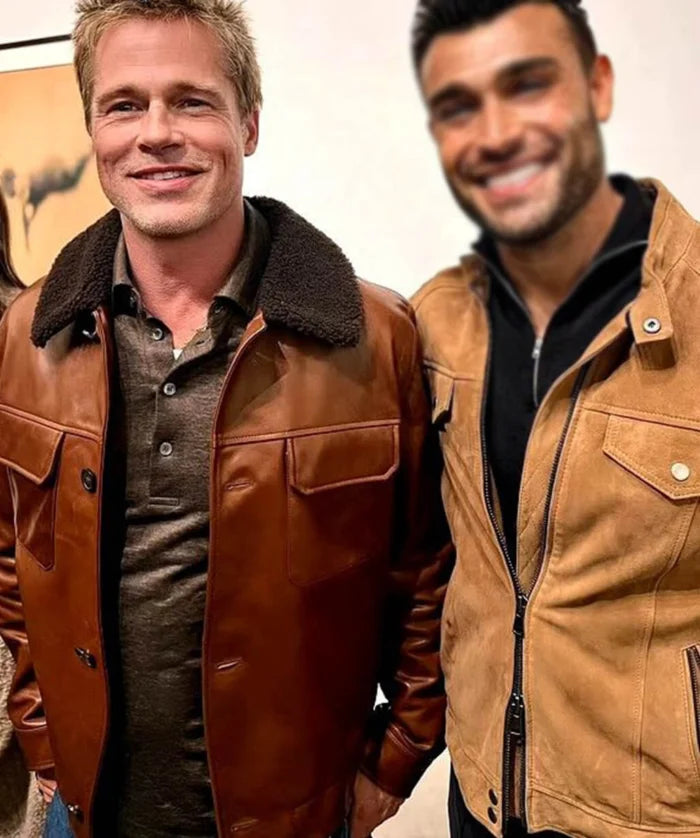 Brown Leather Fur Jacket Inspired by Brad Pitt