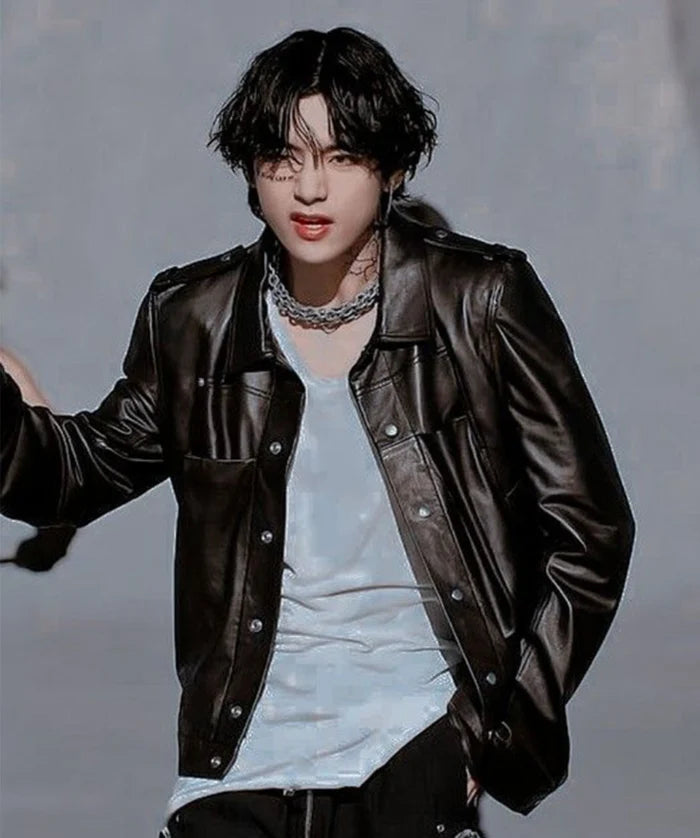 Hollywood Jackets BTS Kim Taehyung Black Leather Jacket