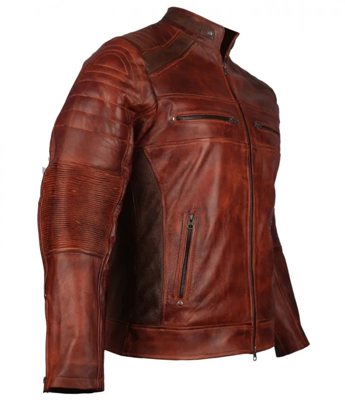 Men’s Vintage Brown Cafe Racer Leather Biker Jacket