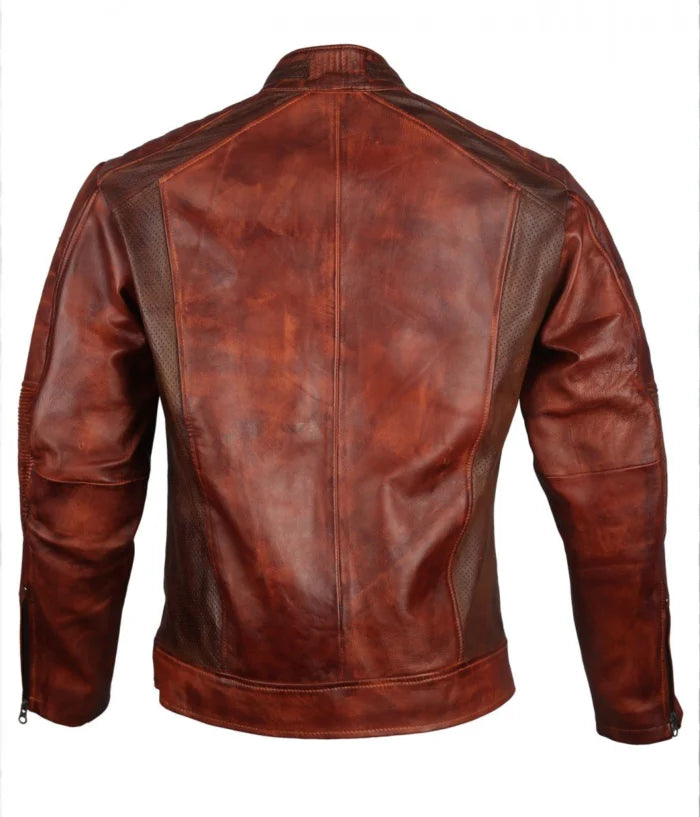 Men’s Maroon Waxed Vintage Cafe Racer Leather Biker Jacket