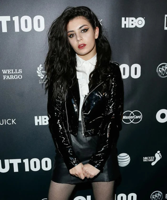 Hollywood Jackets Charli XCX Inspired Black Patent Leather Biker Jacket