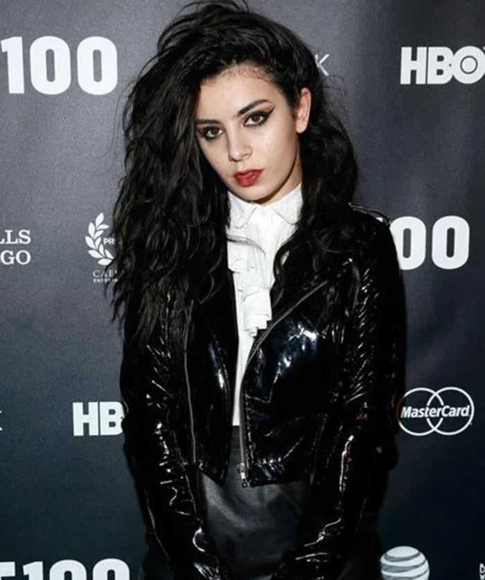 Hollywood Jackets Charli XCX Inspired Black Patent Leather Biker Jacket