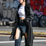 Charlie XCX Black Leather Trench Coat