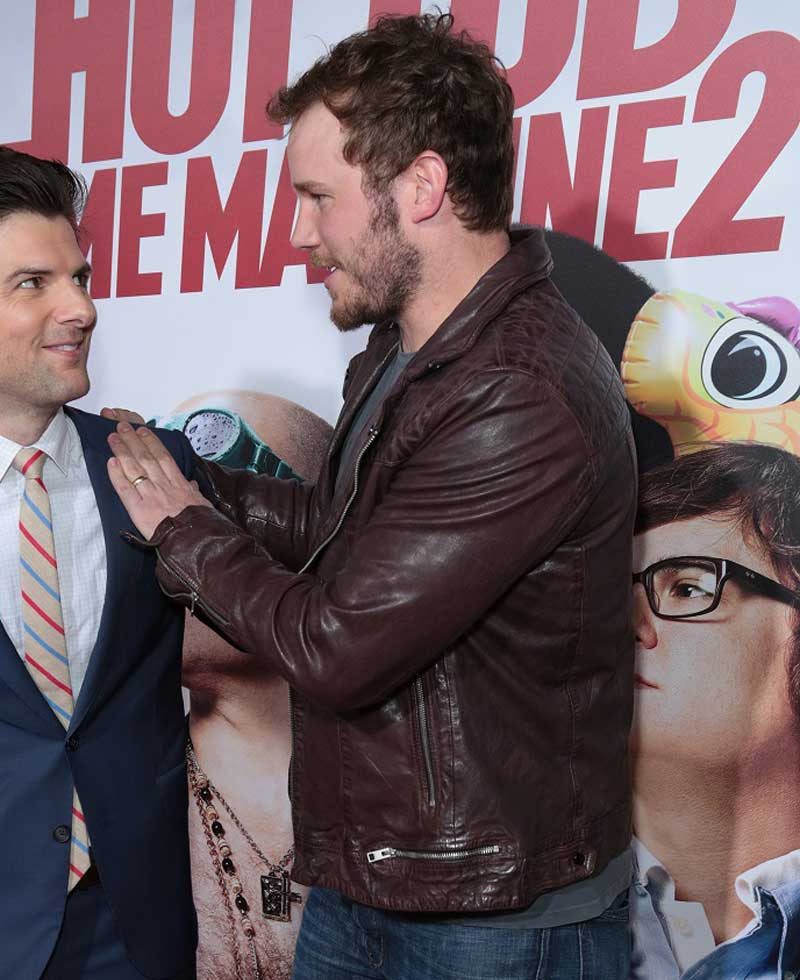 Hollywood Jackets Chris Pratt Hot Tub Time Machine 2 Premiere Dark Brown Leather Jacket