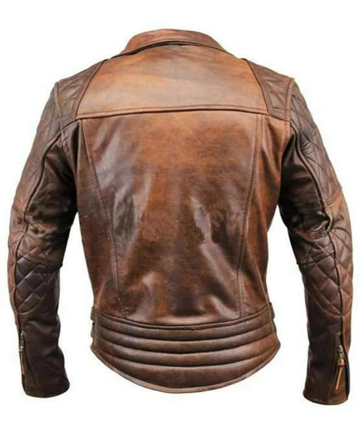 Classic Brown Diamond Biker Moto Leather Jacket