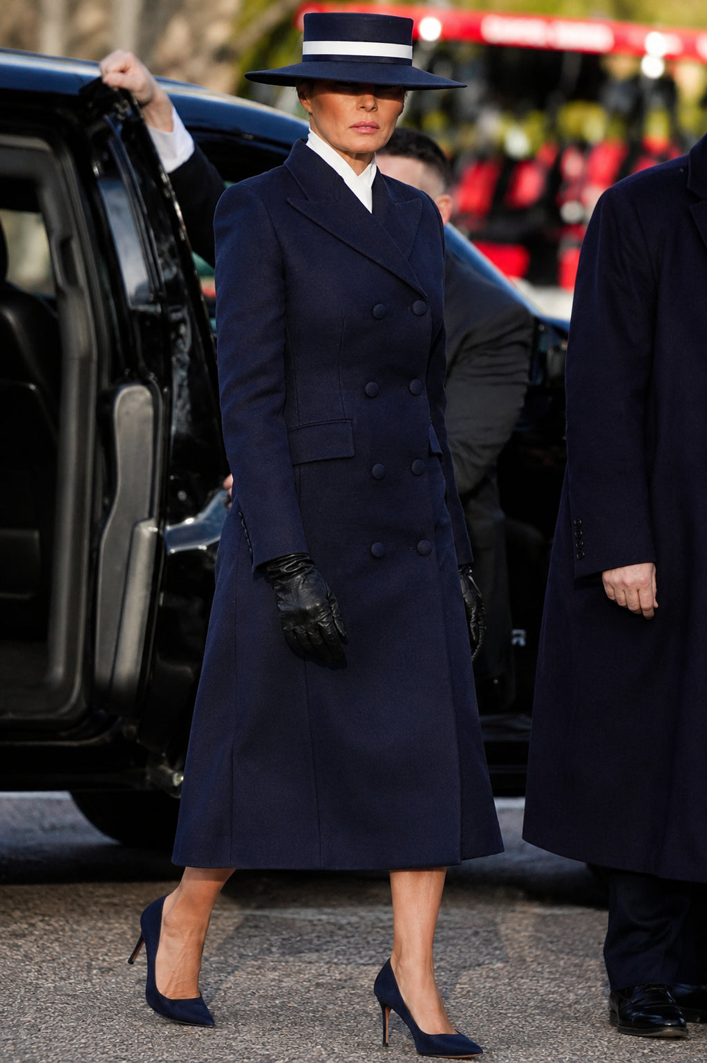 Hollywood Jackets Melania Trump Navy Blue Long Coat