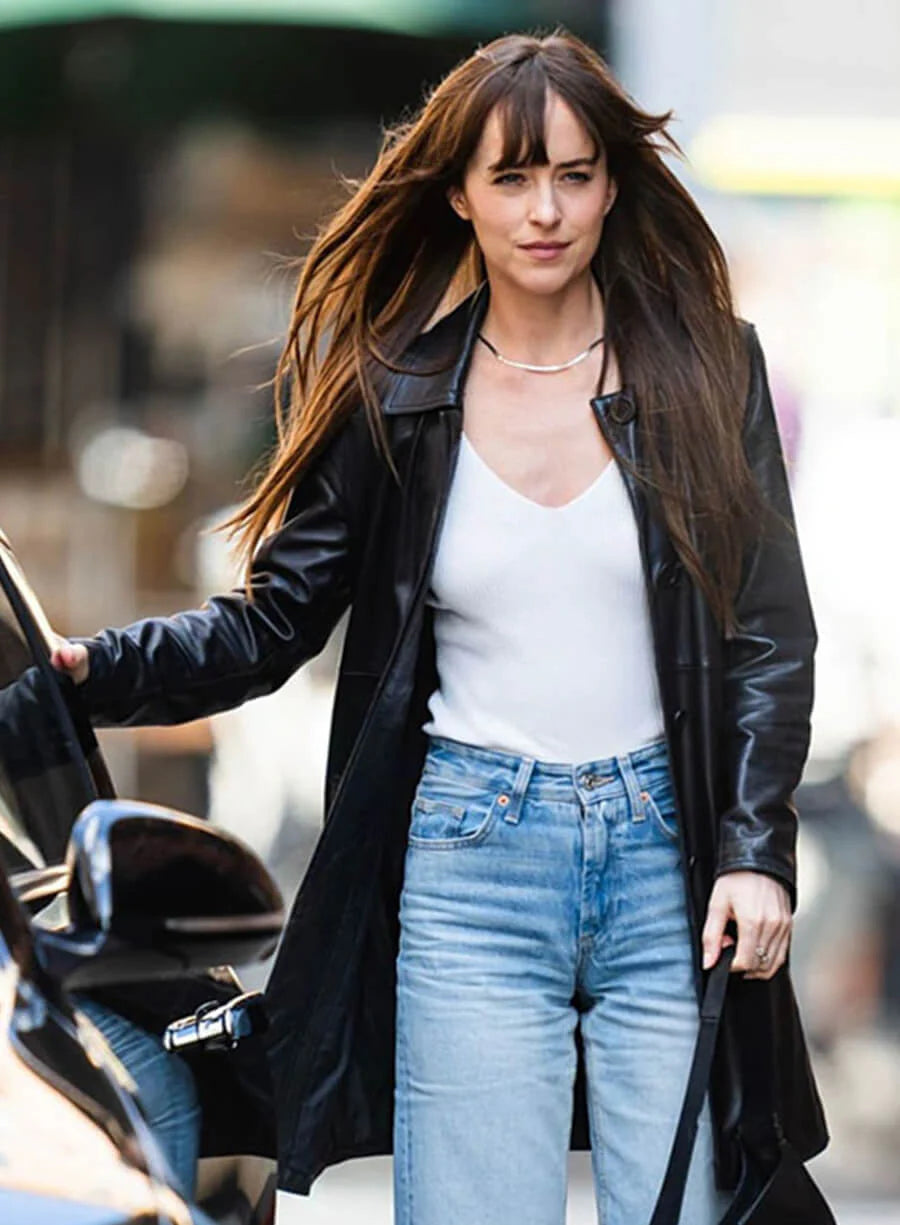 Hollywood Jackets Dakota Johnson Black Leather Long Coat