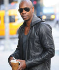 Dave Chappelle Inspired Black Leather Jacket with Hood – Premium Genuine Leather Hooded Jacket