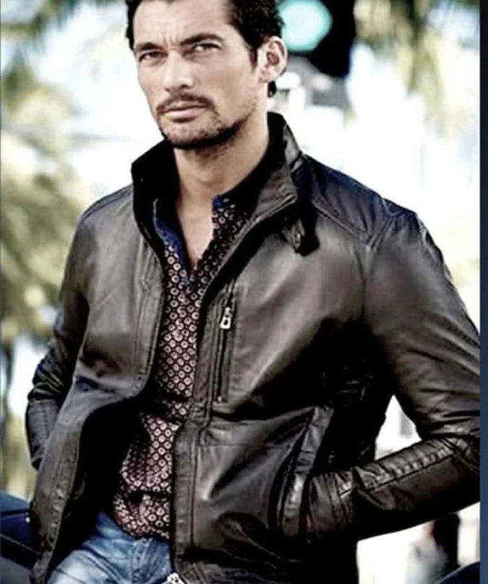 Brown Leather Jacket Inspired by David Gandy