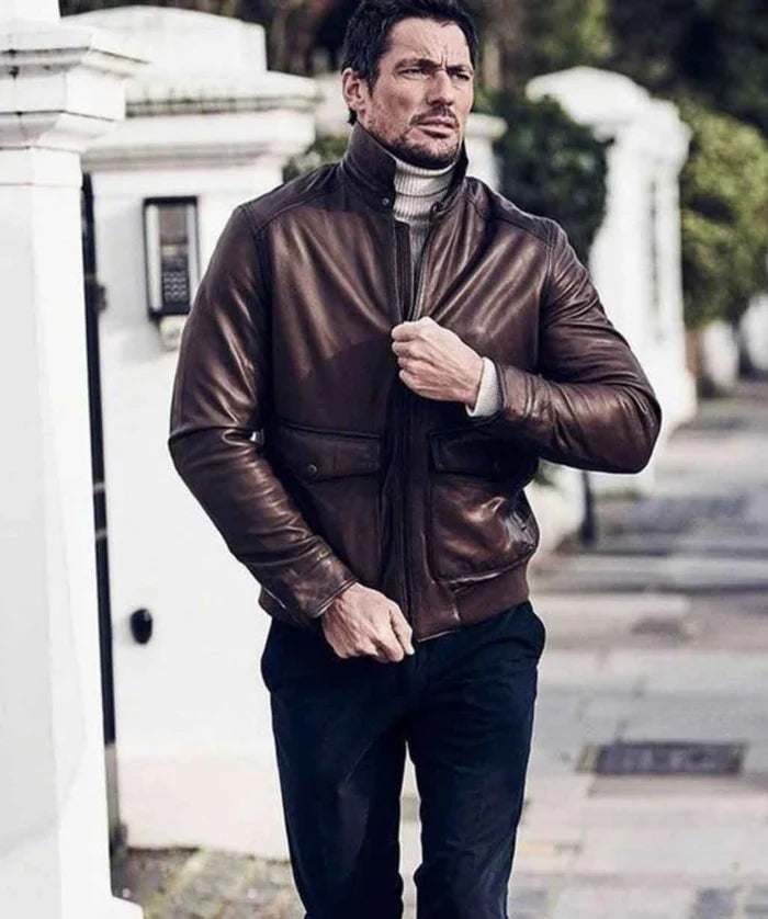 Vintage Brown Leather Jacket Inspired by David Gandy