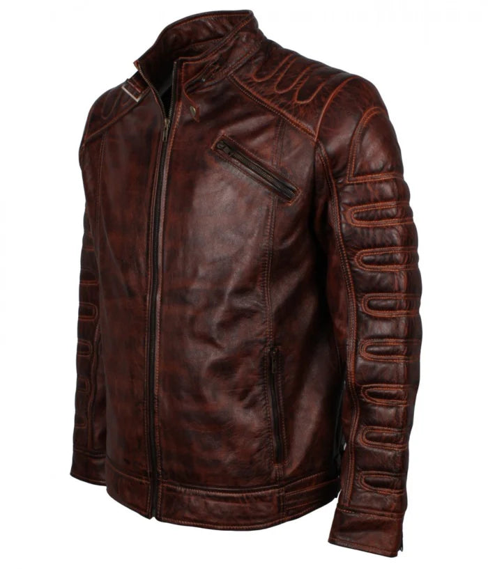 Dark Brown Padded Leather Fashion Jacket
