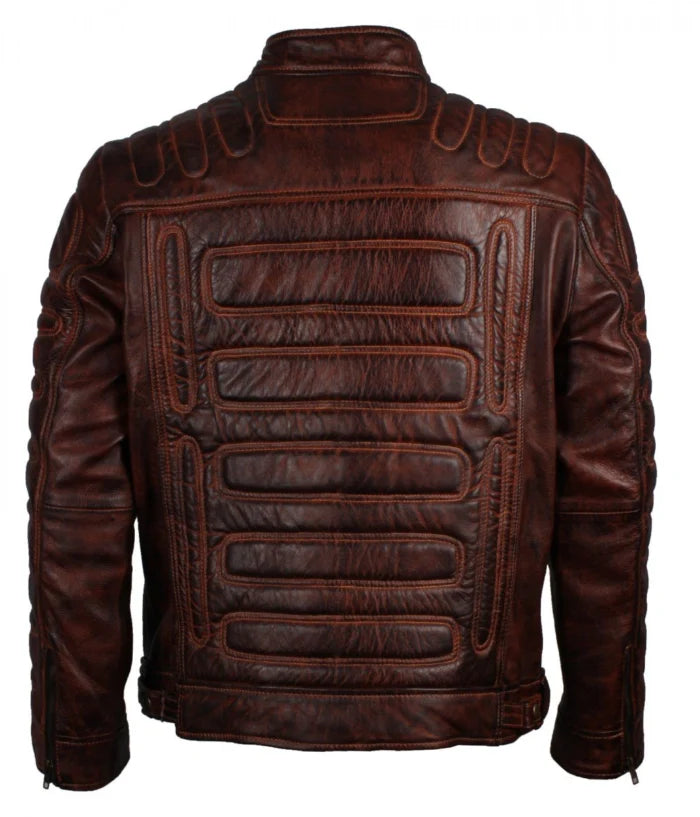 Dark Brown Padded Leather Fashion Jacket