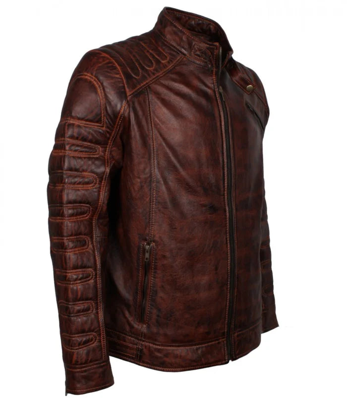 Dark Brown Padded Leather Fashion Jacket