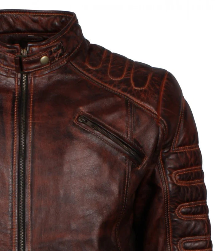 Dark Brown Padded Leather Fashion Jacket