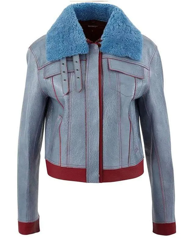 Hollywood Jackets Women’s Love Life Zoe Chao Leather Shearling Bomber Jacket